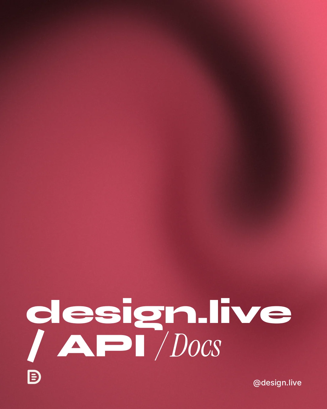 Instagram portrait post for design.live: "design.live / API / Docs". Auto 4x5 style, technique:shader field layout, dark palette in red.