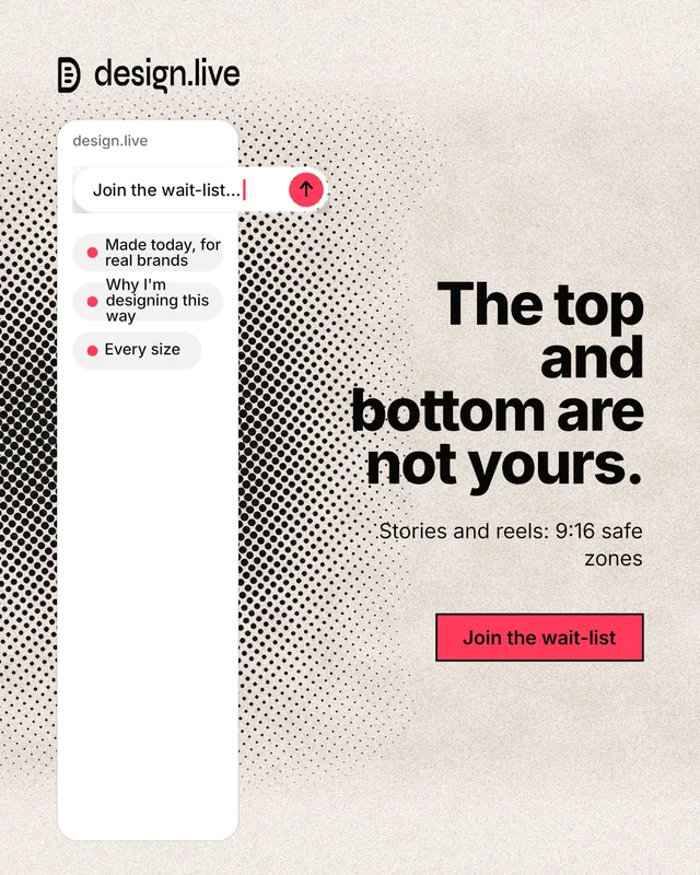 Instagram portrait post for design.live: "The top and bottom are not yours." Ink sticker style, right layout, light palette in orange, white, grey.