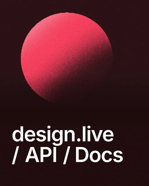 Video for design.live: "design.live / API / Docs". Shader loop, 6.0 s, dark palette.