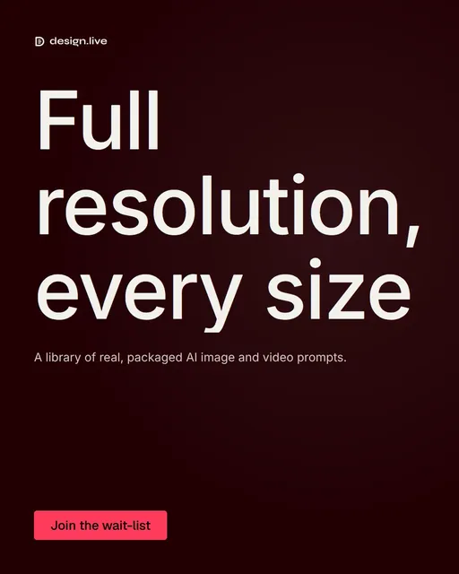 Video for design.live: "Full resolution, every size". Doc motion loop, 8.0 s, dark palette.