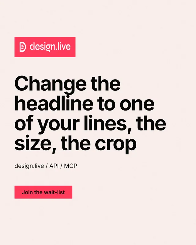 Instagram portrait post for design.live: "Change the headline to one of your lines, the size, the crop". Swiss style, announce layout, light palette in white, red.