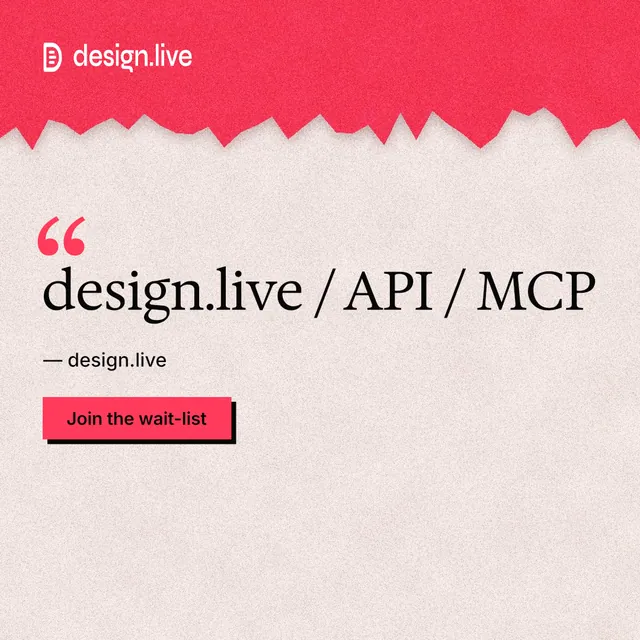 Instagram post for design.live: "design.live / API / MCP". Paper trio style, quote layout, light palette in orange, red.