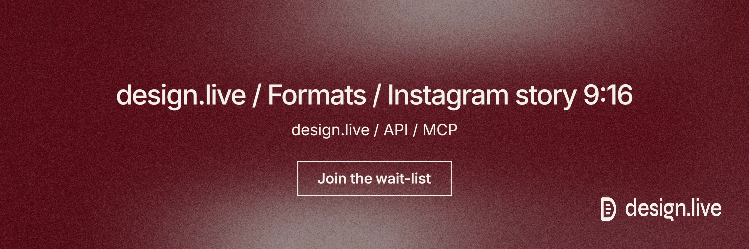 X header for design.live: "design.live / Formats / Instagram story 9:16". Cyanotype style, centred layout, dark palette in red, grey.