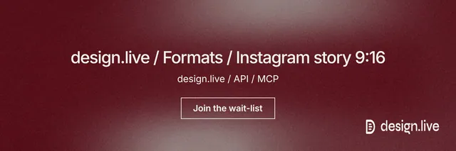 X header for design.live: "design.live / Formats / Instagram story 9:16". Cyanotype style, centred layout, dark palette in red, grey.