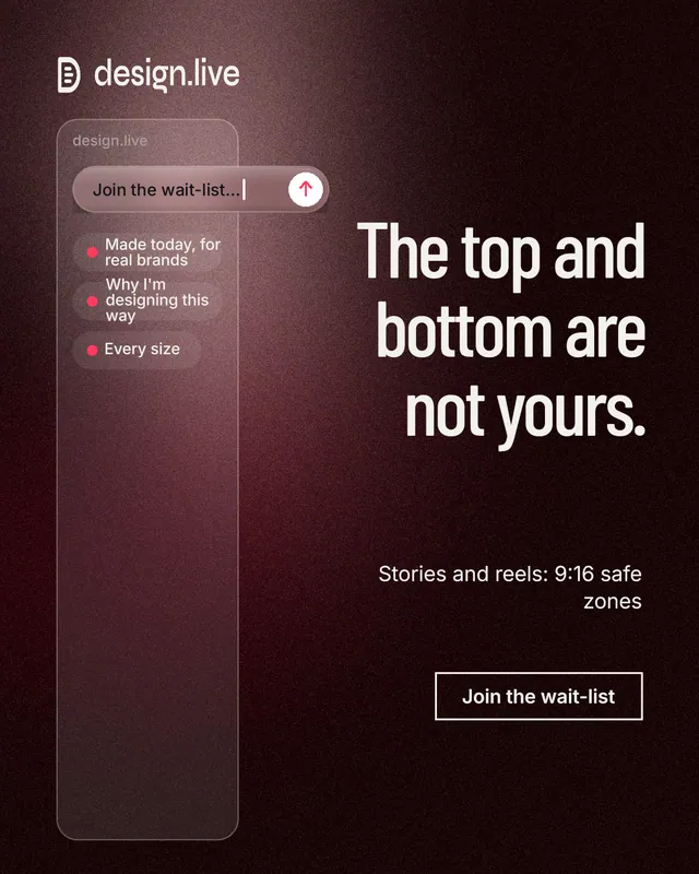 Instagram portrait post for design.live: "The top and bottom are not yours." Dark deco style, right layout, dark palette in black, red, grey.