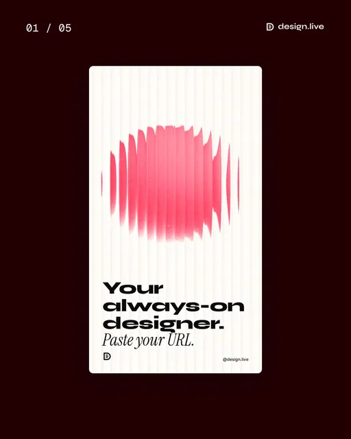 Video for design.live. Ad flipbook, 7.5 s, dark palette.