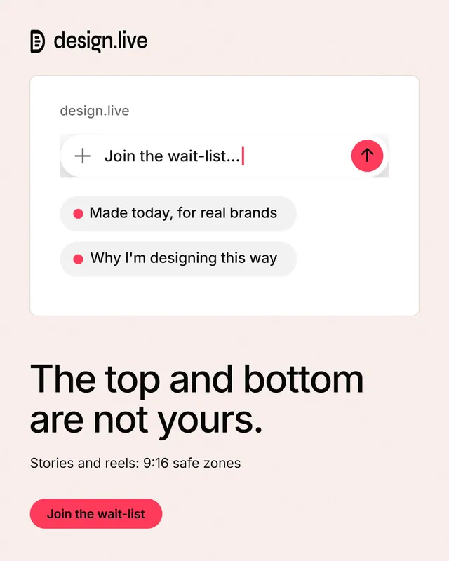 Instagram portrait post for design.live: "The top and bottom are not yours." Data card style, bottom layout, light palette in white, red.