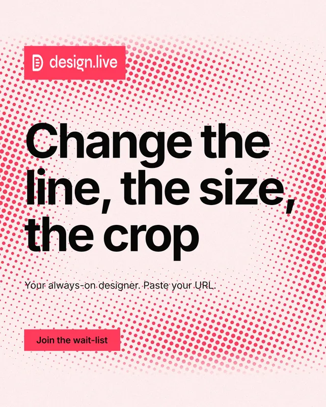 Instagram portrait post for design.live: "Change the line, the size, the crop". Swiss style, announce layout, light palette in red, white.