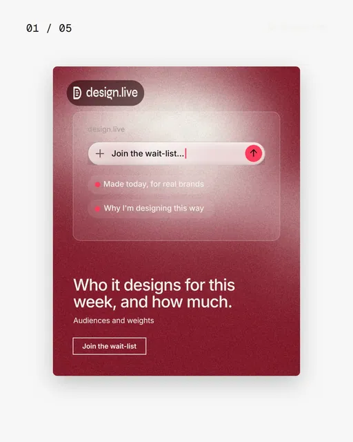 Video for design.live. Ad flipbook, 7.5 s, light palette.