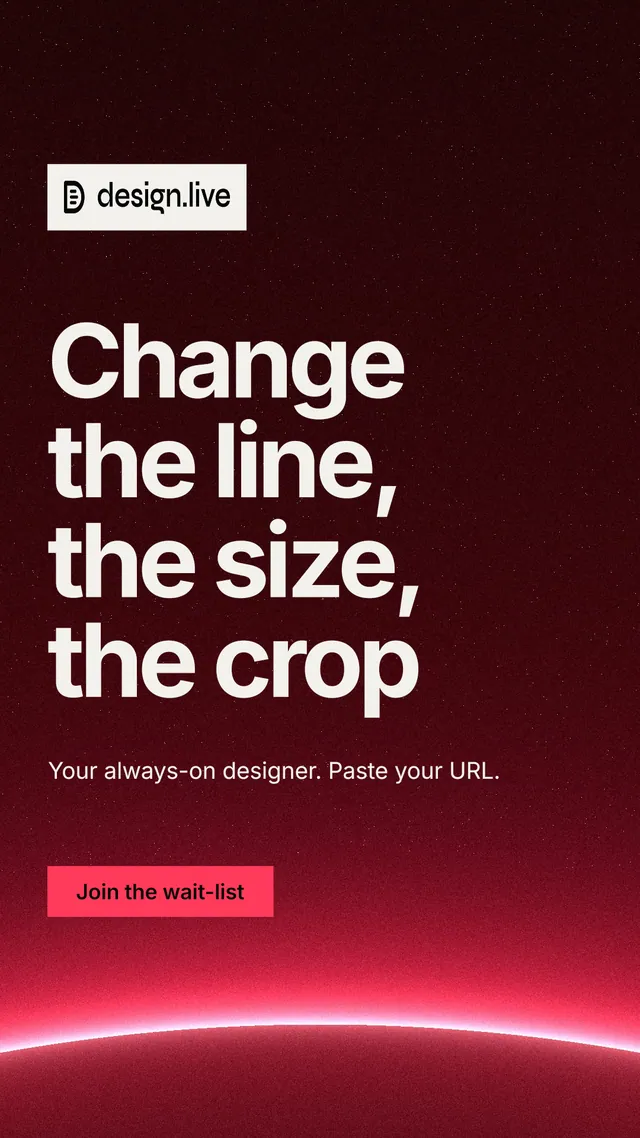 Instagram story for design.live: "Change the line, the size, the crop". Swiss style, announce layout, dark palette in red, black.