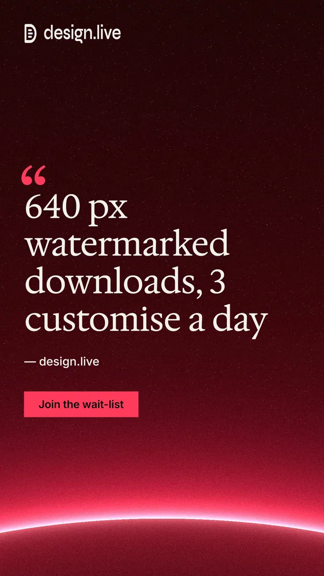 Instagram story for design.live: "640 px watermarked downloads, 3 customise a day". Swiss style, quote layout, dark palette in black, red.