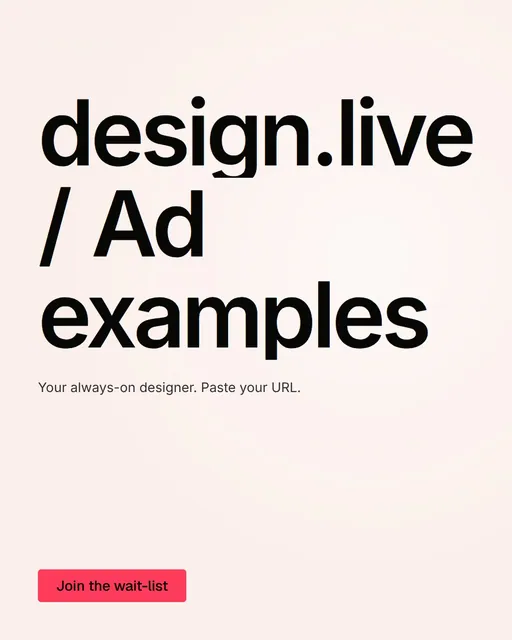 Video for design.live: "design.live / Ad examples". Doc motion loop, 8.0 s, light palette.