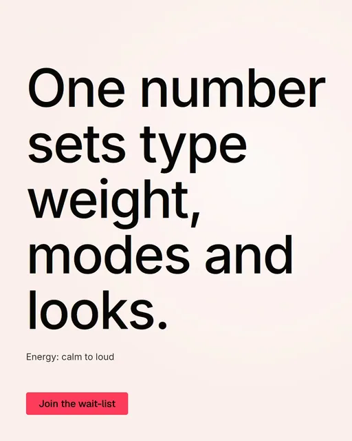 Video for design.live: "One number sets type weight, modes and looks.". Doc motion loop, 6.0 s, light palette.