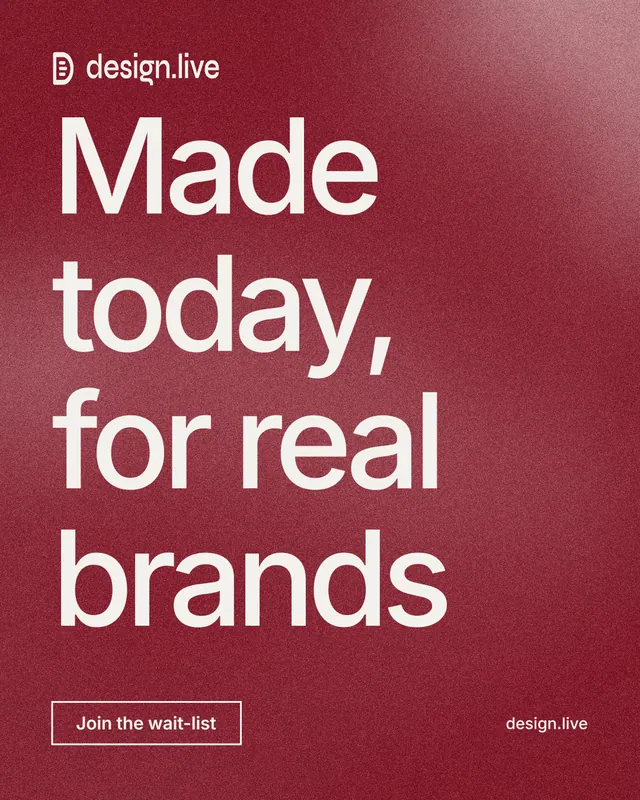 Instagram portrait post for design.live: "Made today, for real brands". Cyanotype style, poster layout, dark palette in red.
