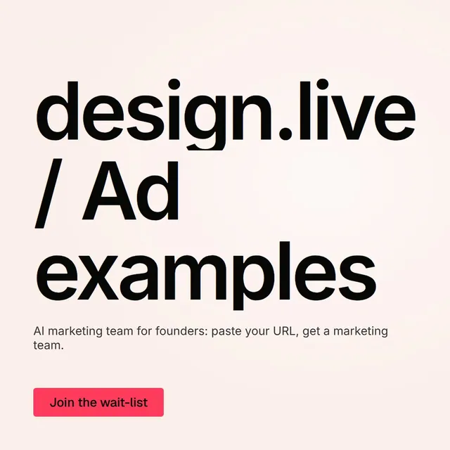 Video for design.live: "design.live / Ad examples". Doc motion loop, 8.0 s, light palette.