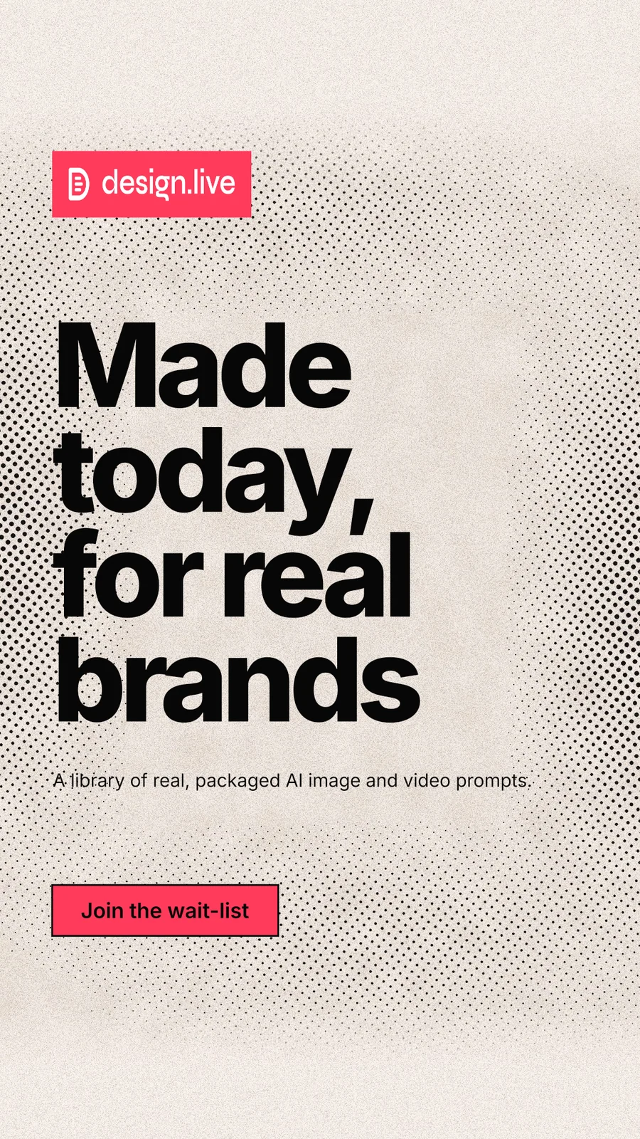 Instagram story for design.live: "Made today, for real brands". Ink sticker style, announce layout, light palette in orange, grey.