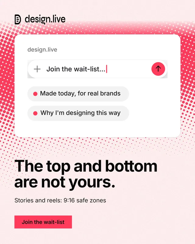 Instagram portrait post for design.live: "The top and bottom are not yours." Swiss style, bottom layout, light palette in white, red.