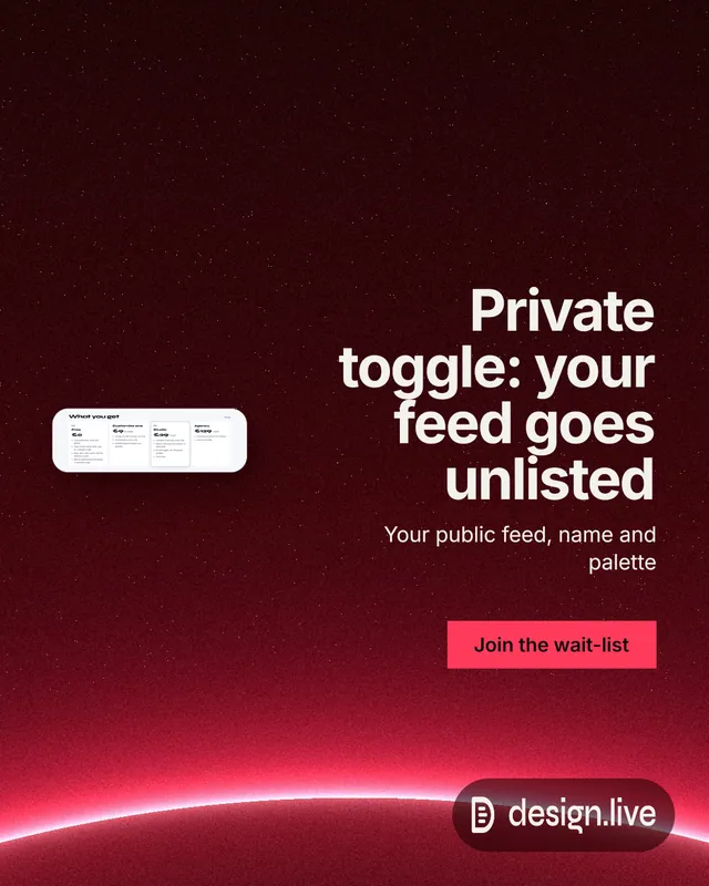 Instagram portrait post for design.live: "Private toggle: your feed goes unlisted". Swiss style, right layout, dark palette in black, red.