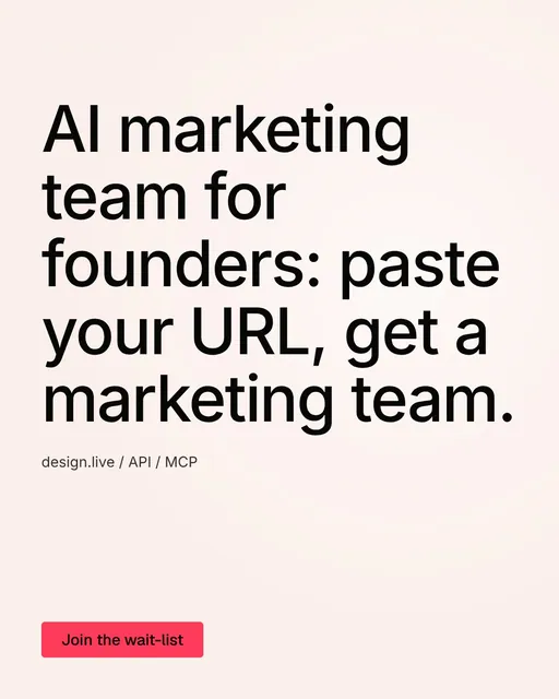 Video for design.live: "AI marketing team for founders: paste your URL, get a marketing team.". Doc motion loop, 6.0 s, light palette.
