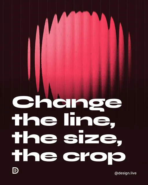 Video for design.live: "Change the line, the size, the crop". Shader loop, 6.0 s, dark palette.