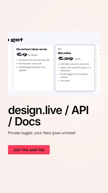 Video for design.live: "design.live / API / Docs". Doc motion loop, 6.0 s, light palette.