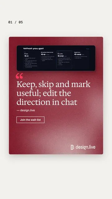 Video for design.live. Ad flipbook, 7.5 s, light palette.