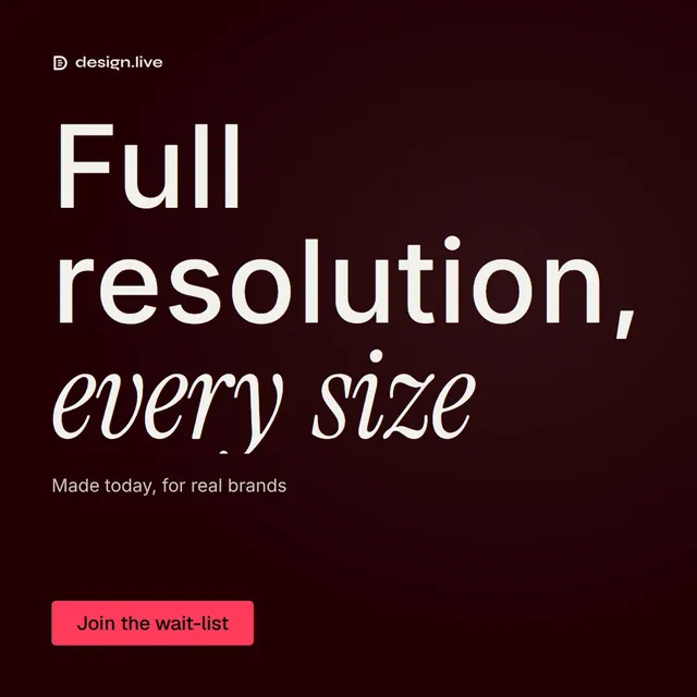 Video for design.live: "Full resolution, every size". Doc motion loop, 8.0 s, dark palette.