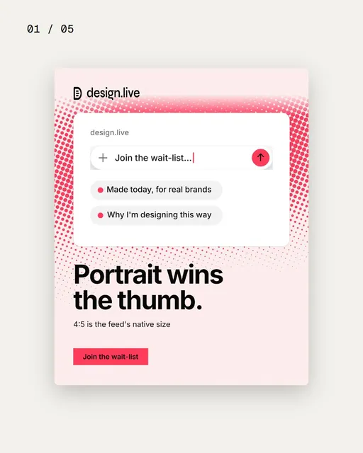 Video for design.live. Ad flipbook, 7.5 s, light palette.
