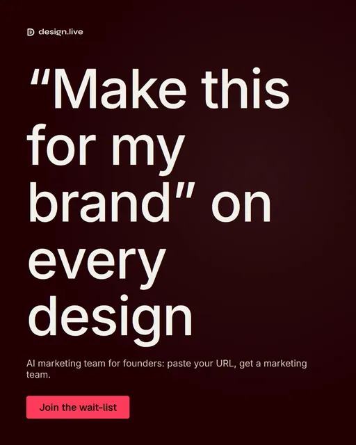 Video for design.live: "“Make this for my brand” on every design". Doc motion loop, 6.0 s, dark palette.