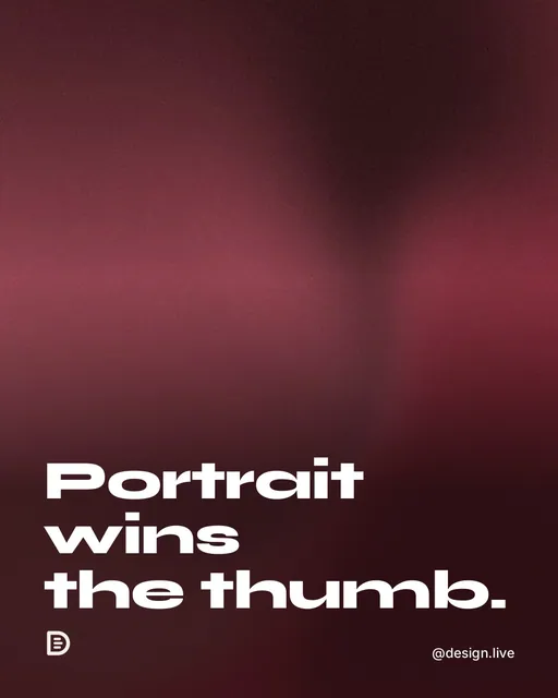 Video for design.live: "Portrait wins the thumb.". Shader loop, 6.0 s, dark palette.