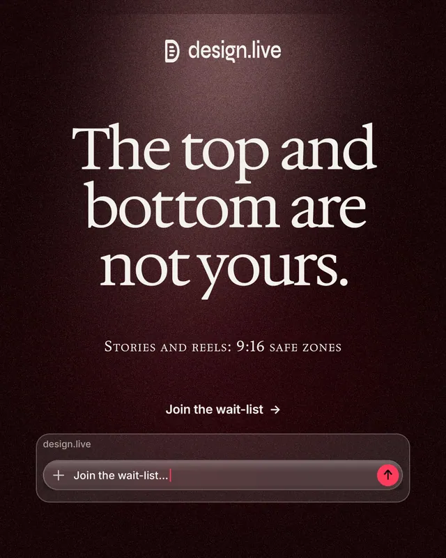 Instagram portrait post for design.live: "The top and bottom are not yours." Dark deco style, smallcaps layout, dark palette in red, black, grey.