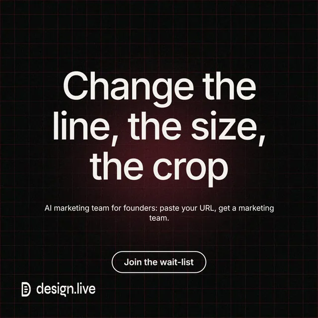 Instagram post for design.live: "Change the line, the size, the crop". Phosphor atlas style, centred layout, dark palette in black, grey.
