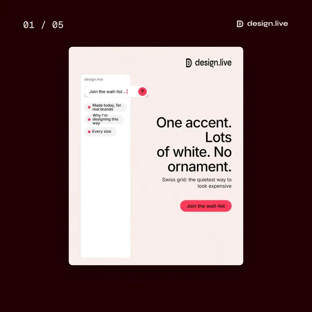 Video for design.live. Ad flipbook, 7.5 s, dark palette.