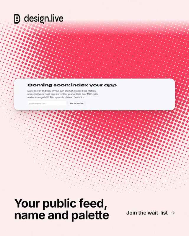 Instagram portrait post for design.live: "Your public feed, name and palette". Swiss style, image led layout, light palette in white, red.