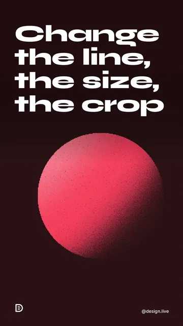 Video for design.live: "Change the line, the size, the crop". Shader loop, 6.0 s, dark palette.