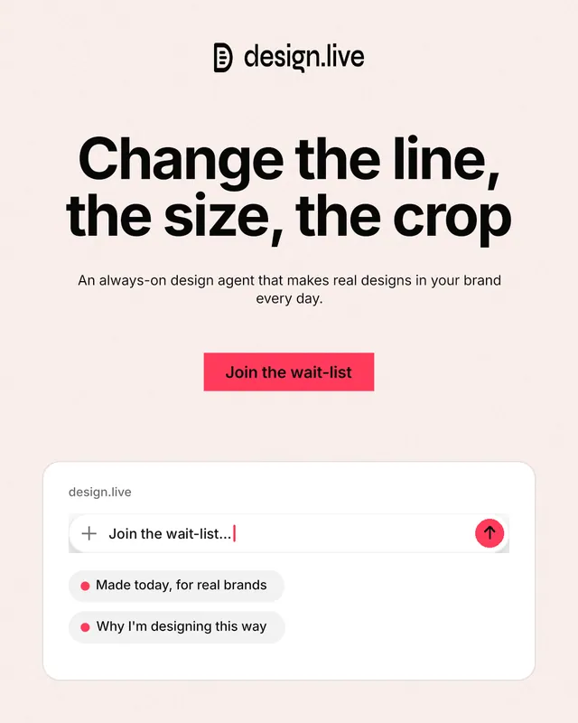 Instagram portrait post for design.live: "Change the line, the size, the crop". Swiss style, centred layout, light palette in white, red.