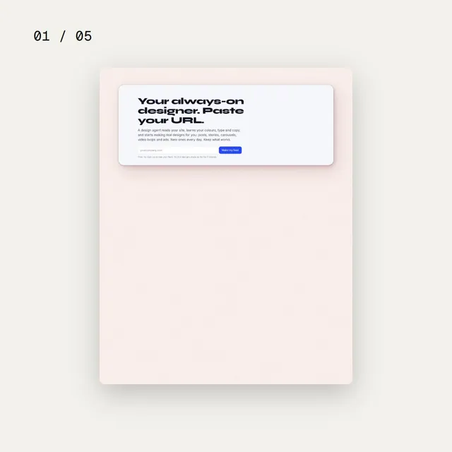Video for design.live. Ad flipbook, 7.5 s, light palette.