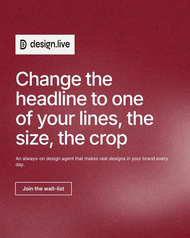 Instagram portrait post for design.live: "Change the headline to one of your lines, the size, the crop". Cyanotype style, announce layout, dark palette in red.