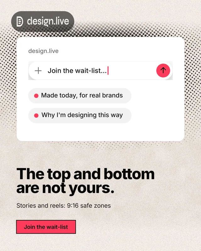 Instagram portrait post for design.live: "The top and bottom are not yours." Ink sticker style, bottom layout, light palette in orange, white, grey.