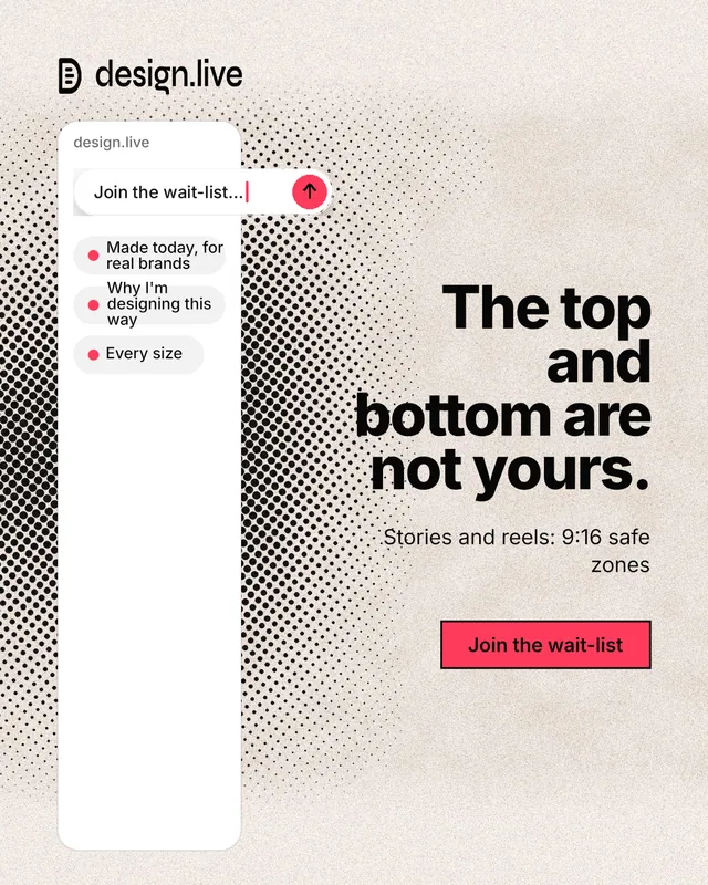 Instagram portrait post for design.live: "The top and bottom are not yours." Ink sticker style, right layout, light palette in orange, white, grey.