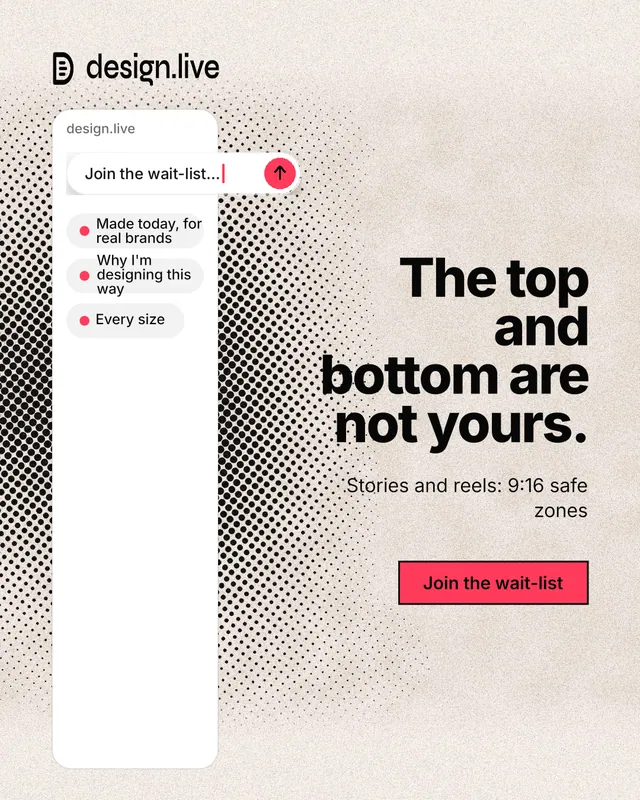 Instagram portrait post for design.live: "The top and bottom are not yours." Ink sticker style, right layout, light palette in orange, white, grey.