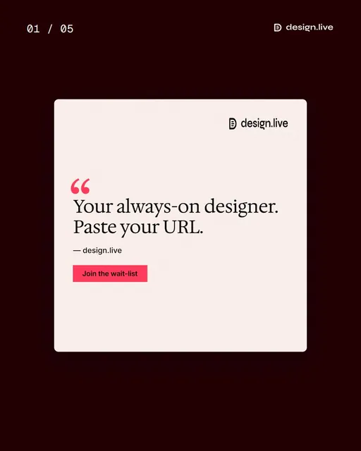 Video for design.live. Ad flipbook, 7.5 s, dark palette.
