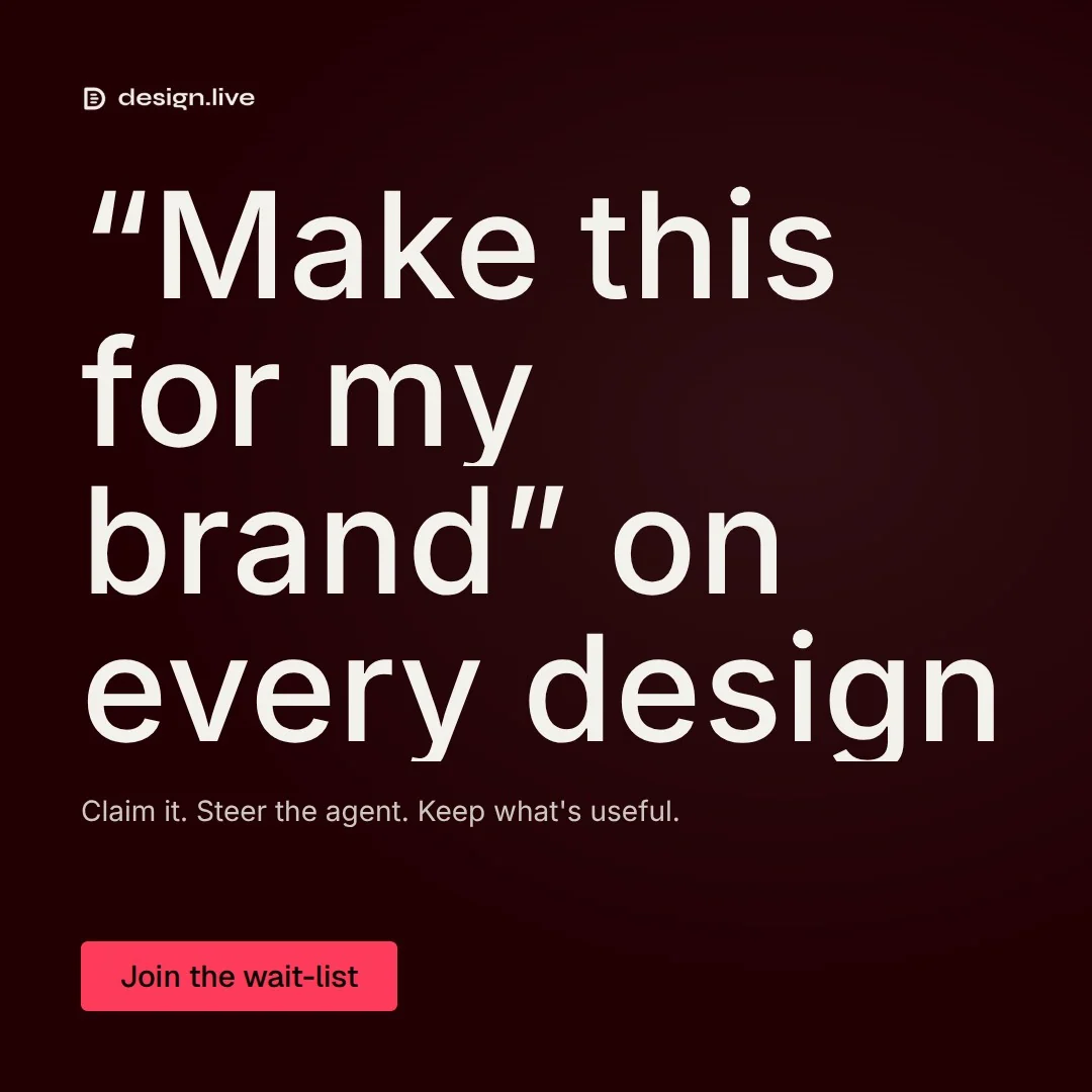 Video for design.live: "“Make this for my brand” on every design". Doc motion loop, 8.0 s, dark palette.