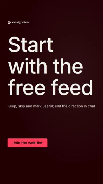 Video for design.live: "Start with the free feed". Doc motion loop, 7.0 s, dark palette.