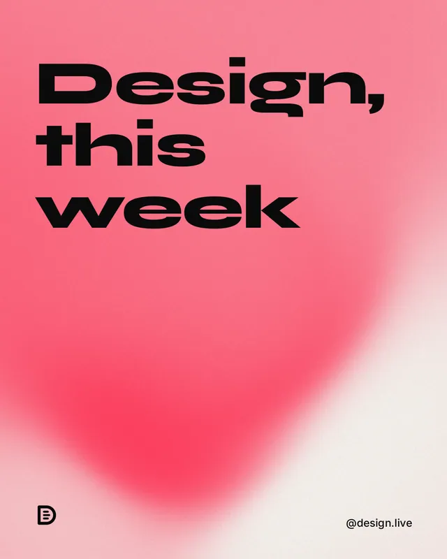 Instagram portrait post for design.live: "Design, this week". Auto 4x5 style, technique:shader field layout, light palette in red.