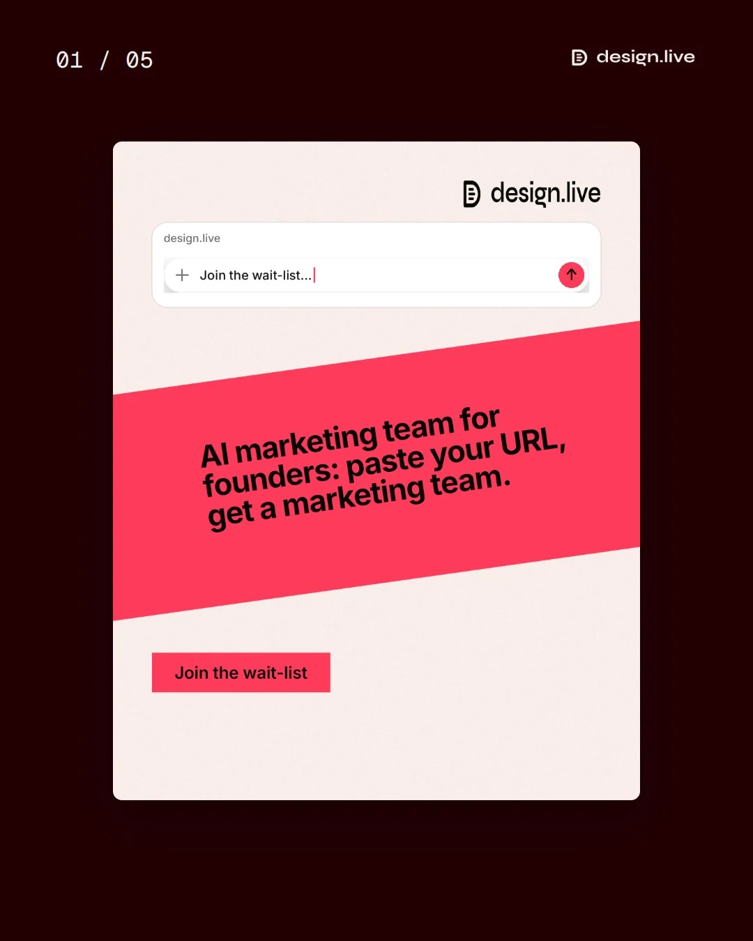 Video for design.live. Ad flipbook, 7.5 s, dark palette.