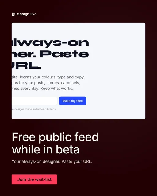 Video for design.live: "Free public feed while in beta". Doc motion loop, 6.0 s, dark palette.
