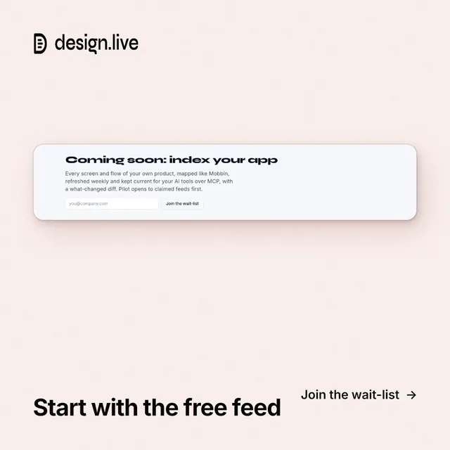 Instagram post for design.live: "Start with the free feed". Swiss style, image led layout, light palette in white, red.