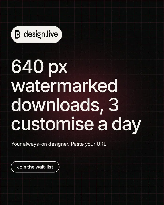 Instagram portrait post for design.live: "640 px watermarked downloads, 3 customise a day". Phosphor atlas style, announce layout, dark palette in black, grey.