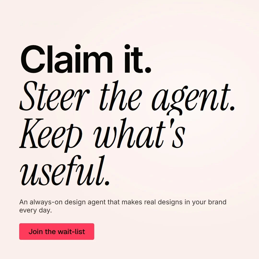 Video for design.live: "Claim it. Steer the agent. Keep what's useful.". Doc motion loop, 7.0 s, light palette.